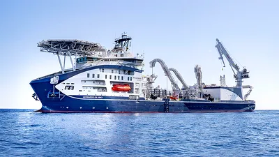 Nava Leonardo da Vinci, construită în România, a demarat un proiect istoric: prima legătură energetică directă între Regatul Unit și Germania