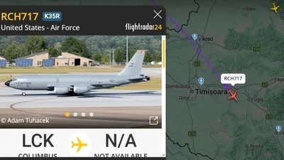 Aeronave Air Force KC‑135 și C‑17 traversează „la vedere” Atlanticul în noaptea escaladării SUA–Iran. Au tranzitat inclusiv România