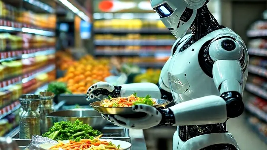 Supermarketul viitorului, unde un robot AI gătește mese proaspete sub ochii clienților