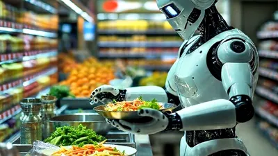 Supermarketul viitorului, unde un robot AI gătește mese proaspete sub ochii clienților