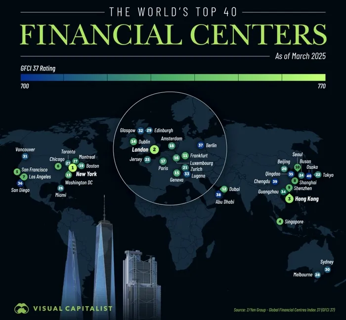 Harta celor mai importante centre financiare globale în 2025